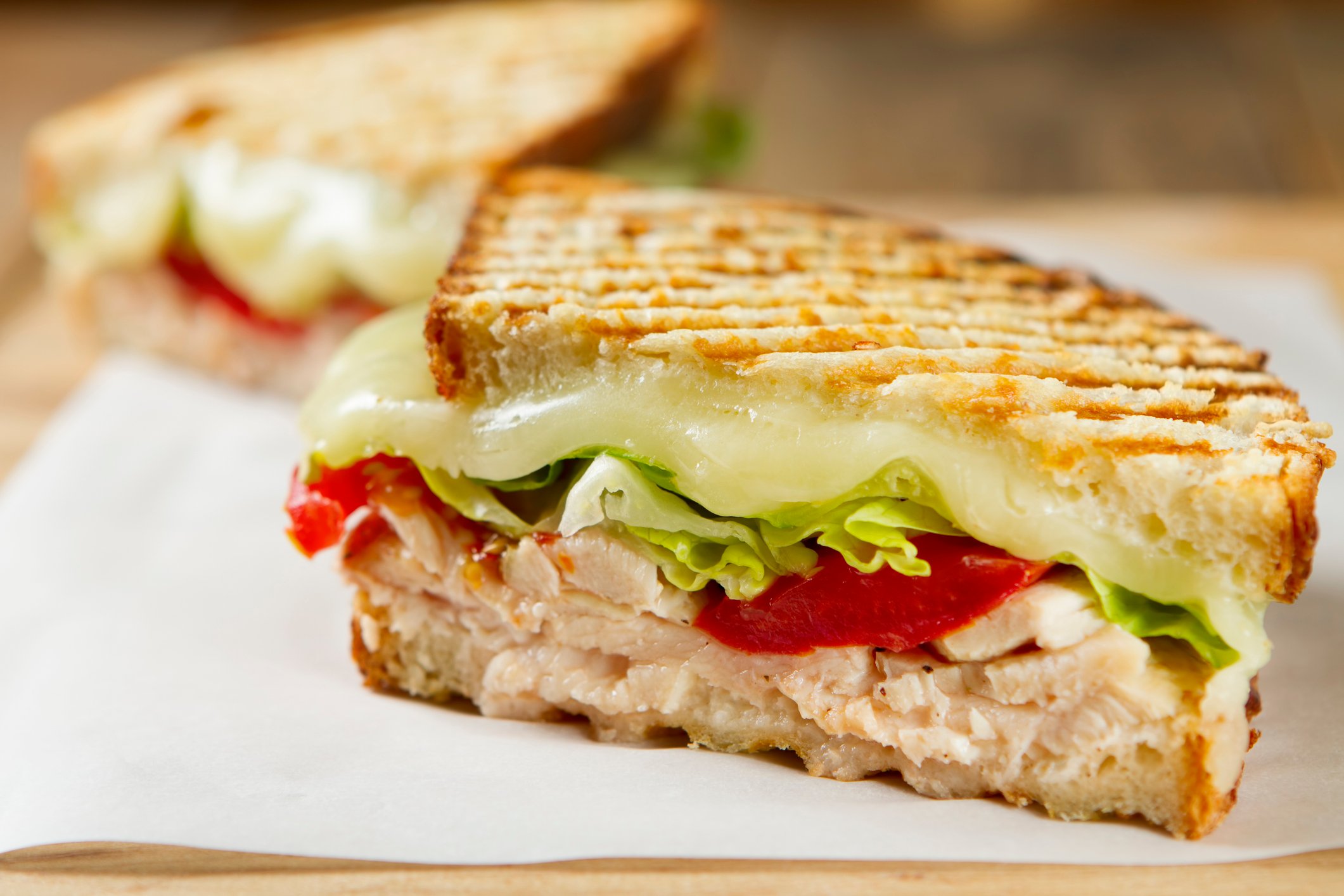 Freshly cooked chicken panini