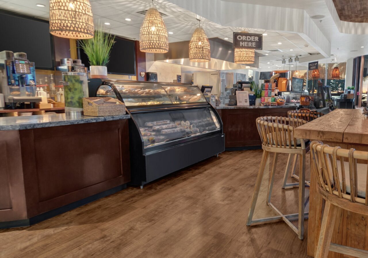 the counter at le marche, displaying various ready to eat options