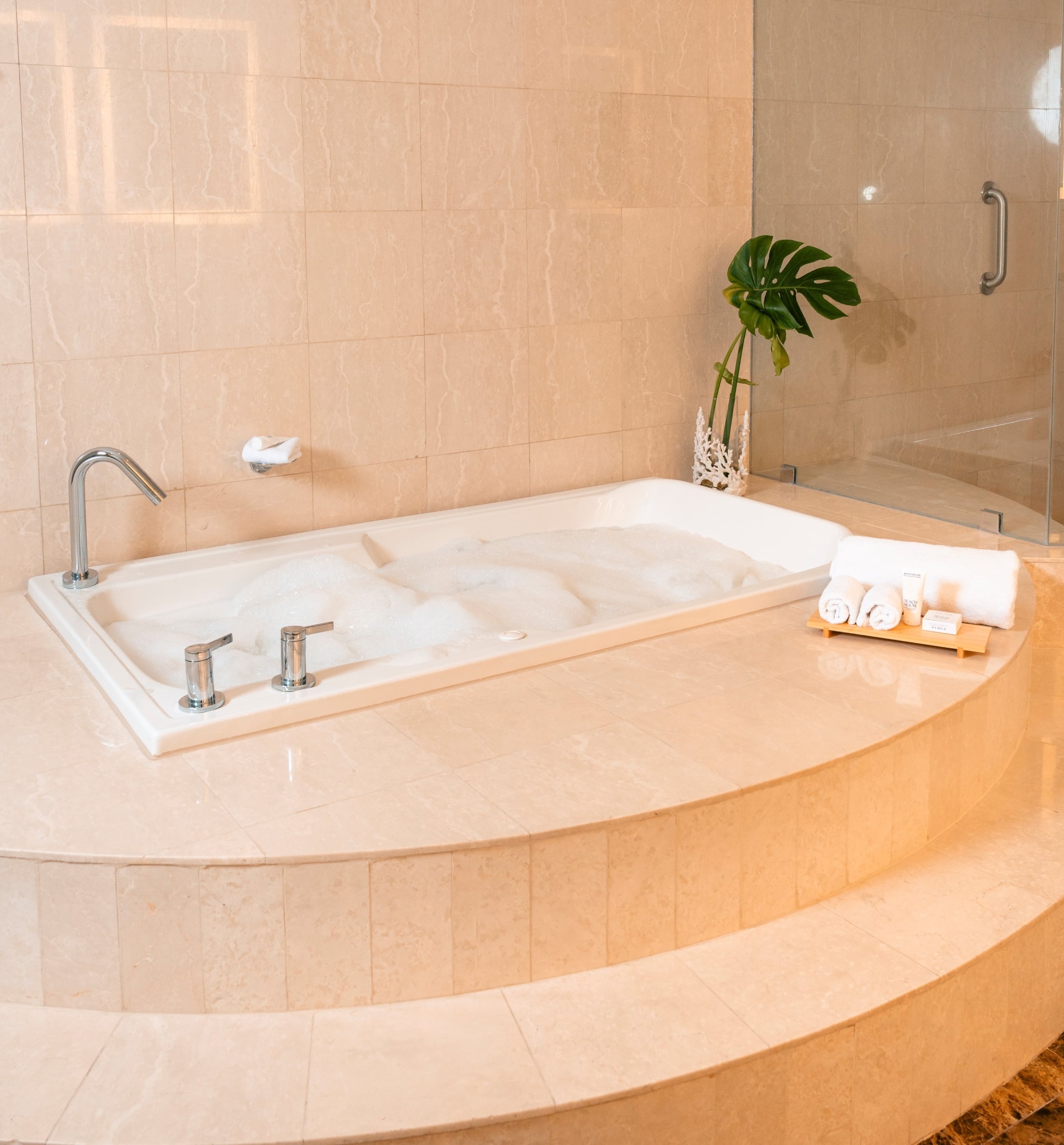 Bubble bath drawn in circular tub